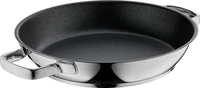 A close-up, studio shot of a frying pan.