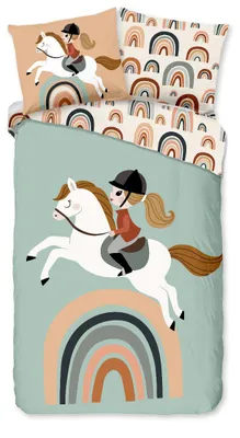 Productafbeelding van Good Morning Kinderdekbedovertrek "paard en regenboog" - Multi - (140x200/220 cm) - Katoen