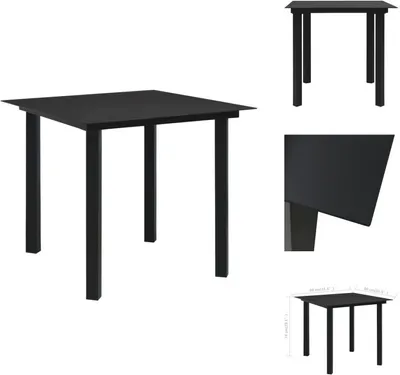 Image de vidaXL Table de jardin noire 80x80x74 cm Acier et verre - Tables de jardin