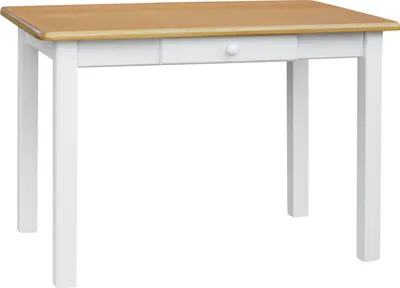 Obrázok produktu pre Biely stôl so zásuvkou z masívneho borovicového dreva s doskou vo farbe jelša 130 x 70 cm
