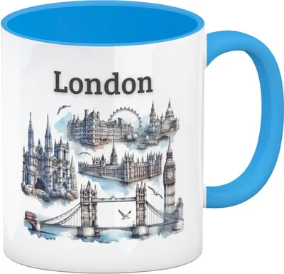 Produktbild von Skyline London Kaffeebecher in hellblau mit Spruch London