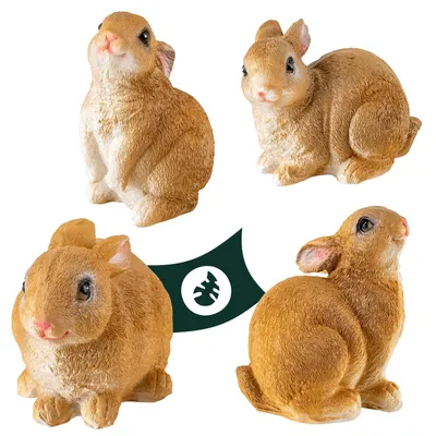 Image de Figurines de jardin, lot de 4 – Décoration de jardin en résine synthétique, résistante aux intempéries – Figurines d'animaux décoratives pour le jardin – Quatre lapins en polyrésine pour l'extérieur
