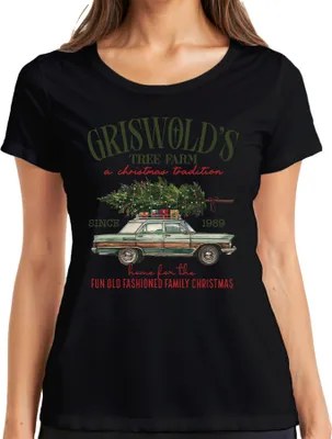 Produktbild von Griswold's Tree Farm Weihnachten Schöne Bescherung Clark Griswold Damen T-Shirt, Schwarz, XXL