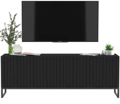 Zdjęcie produktu dla Nowoczesna Komoda RTV Szafka RTV Glamour Czarny Mat Czarna Rama 150 cm