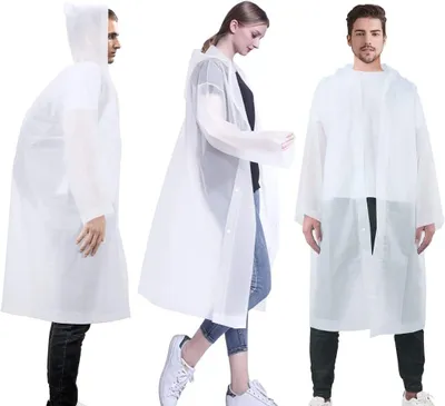 Produktbild von Regenponchos, 3 Stück, für Erwachsene, aus Ethylvinylacetat, wiederverwendbare Regenjacke, uni, wasserdichte Regenbekleidung, Notfall-Regenponcho mit Kapuze