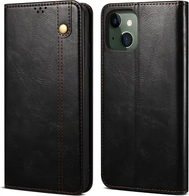 Produktbild von iPhone 13 Hülle, Leder Flip Brieftasche Schutzhülle für iPhone 13 Schwarz