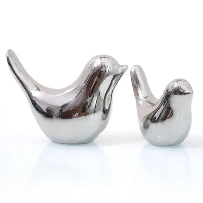 Produktbild von Kleine Vögel, Statuen, Heimdekoration, moderner Stil, Vögel, dekorative Ornamente für Wohnzimmer, Schlafzimmer, Büro, Schreibtisch, Schränke (2 Stück silberne Vögel)