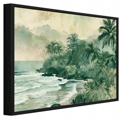 Produktbild von Bilder mit Rahmen Strand Palmen Landschaft - 120x80 cm - Wandbilder Wohnzimmer Schlafzimmer - Leinwand Bilder mit Rahmen Grün - PPR16774O20