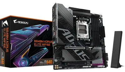 Zdjęcie produktu dla GIGABYTE B840M AORUS ELITE WIFI6E, AMD, Gniazdo AM5, AMD Ryzen 7000 Series, AMD Ryzen 8000 Series, AMD Ryzen 9000 Series, Gniazdo AM5, DDR5-SDRAM, 256 GB