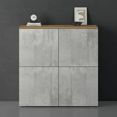 Produktbild von doporro Sideboard Kommode 100 cm in Kerneiche und Beton Aufbewahrungsschrank Bodenstehend für Ihren Wohnbereich Viel Stauraum Schrank 04