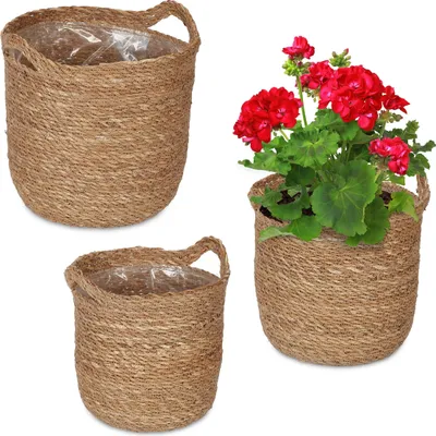 Produktbild von relaxdays 3x Seegras Blumentopf mit Griffen