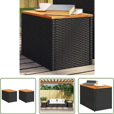 Produktbild von The Living Store Garten-Beistelltische 2 Stk Schwarz 55x34x37cm Poly Rattan Holz