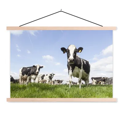 Produktbild von MuchoWow® Textilposter Kühe - Gras - Tiere - Sonne - Bauernhof 60x40 cm mit holzfarbenen Rahmen - Bilder