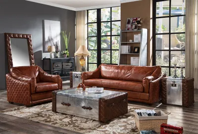 Image de Canapé Chesterfield 3 places Chesterfield marron vintage en cuir style mobilier trois places