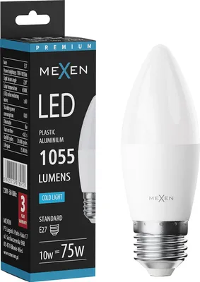 Obrázek produktu pro Mexen Nova LED žárovka E27, C37, 10W, Studená - 6500K, 1055 lm - L102-E27-1065-01