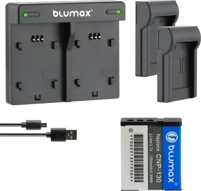 Produktbild von 1x Akku + Lader für Casio NP-130 EX-ZR100, EX-ZR200, EX-ZR3001350 mAh (3,7V)
