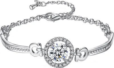 Produktbild von s verstellbares Kettenarmband mit eingelegtem Zirkonia und Armreif für Damen, Schmuck, Geschenk-Silber