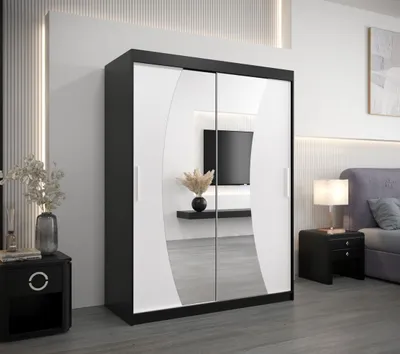 Produktbild von Kleiderschrank mit Schiebetüren ANABELA - 150 cm, schwarz/weiß