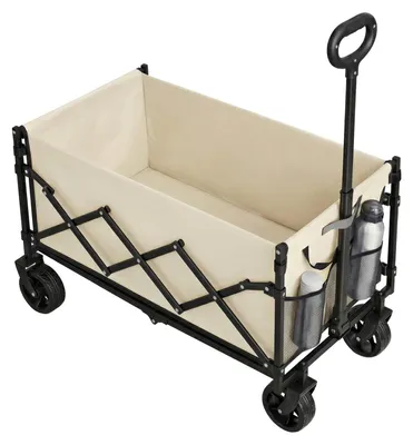 Image de Chariot pliable avec poignée et 4 roues renforcées | Beige | 67x42x90,5 cm