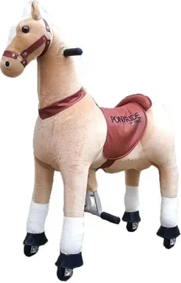 Produktbild von FINOOS Pony Ride - Schaukelpferd - Kuscheltier auf Rollen - Kinder - Pony - Tierlaute Pferd - Reiten - Plüschtier - Spielzeugpferd auf Rädern - Hellbraun - (Small - 3-5 Jahre)