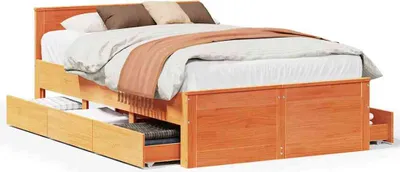 Productafbeelding van vidaXL Massief houten bed zonder matras, met hoofdeinde, in wasbruine kleur, 135x190 cm