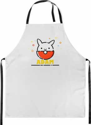 Produktbild von Personalisierter Kinderschürze, Kind Malschürze, Kunstkittel, Kochschürze, Werkschürze, Weiß mit Namen, Motiv Pokeball-Kaninchen [074]