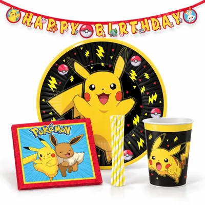 Produktbild von Partyset Pokemon Party Deko Kindergeburtstag Pikachu für 8 Kinder zum Geburtstag