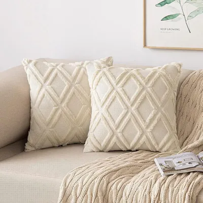 Produktbild von MIULEE 2er Set Kissenbezug Zierkissen Wolle Kissenbezüge Samt Fellkissen kissenhülle kuschelkissen Boho Deko Kissen Flauschig Sofakissen Dekokissen für Sofa Schlafzimmer Wohnzimmer 40x40 cm Beige