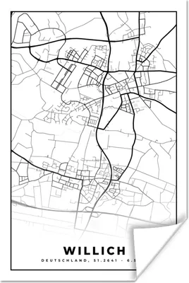 Produktbild von MuchoWow® Poster Karte - Willich - Stadtplan 120x180 cm - Kunstposter