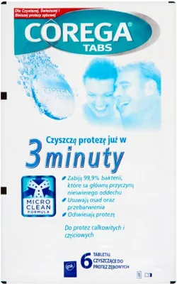 Immagine prodotto di Compresse detergenti Corega per la cura quotidiana delle protesi dentarie, confezione da 6 compresse