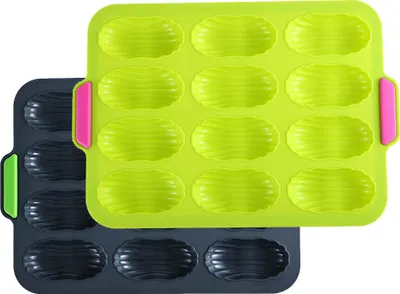Image de lot de 2 moules à madeleines en silicone, 12 alvéoles, 34.5 * 23.8 * 1.5cm