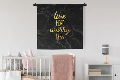 Produktbild von MuchoWow® Wandteppich Wandbehang Zitat - Leben - Gold - Schwarz 90x90 cm Tapisserie Dekoration Wandtuch - Wandaufhänger