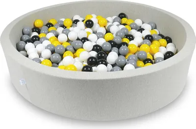 Zdjęcie produktu dla Suchy basen 130x30cm jasnoszary z piłeczkami 600szt: żółte, białe, szare, czarne