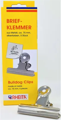 Produktbild von Rheita Briefklemmer aus Metall, ca. 75 x 17 mm, silber, 5 Stück