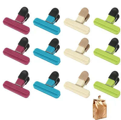 12 Verschlussclips für Tüten, 7,8×6,5 cm, ABS, 4 Farben