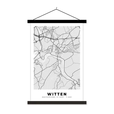 Produktbild von MuchoWow® Textilposter Stadtplan - Deutschland - Witten - Karte 120x180 cm mit schwarzem Rahmen - Fotos