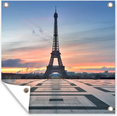 Produktbild von MuchoWow® 100x100 cm Outdoor-Poster Gartendeko Sichtschutz Garten Poster für den Garten  Der Eiffelturm vom Platz des Palais de Chaillot bei Sonnenuntergang