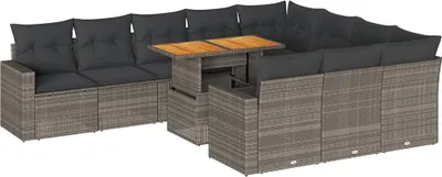 Produktbild von vidaXL 11-tlg. Garten-Sofagarnitur mit Kissen Grau Poly Rattan