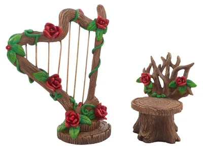 Miniatur-Rosenharfe und Stuhl-Set für Feengarten