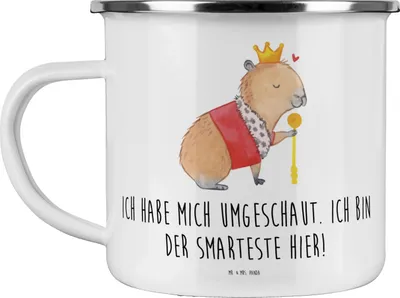 Produktbild von Mr. & Mrs. Panda Teetasse Capybara König - Weiß - Geschenk, Pott, Emaille Tasse, Teebecher, Lustige Sprüche, Motivtasse, Kaffeepott