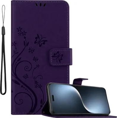 Produktbild von Cadorabo Hülle für Honor Magic 7 Lite Hülle in FLORAL DUNKEL LILA Schutzhülle im Blumen Design mit Magnetverschluss, Standfunktion und Kartenfächern Book Case Cover