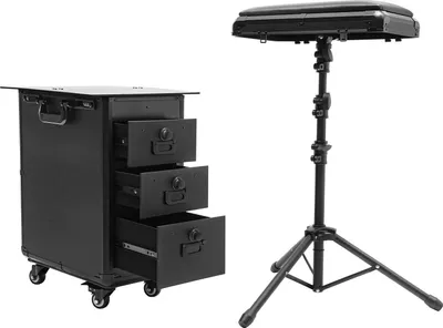 Immagine prodotto di Valigetta per cosmetici e tatuaggi - Kit professionale per il trucco - Treppiede regolabile in altezza - Organizer con cassetti - Materiali:  (PU), acciaio, acrilico - Colore: nero