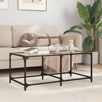 Imagen del producto de Maison Exclusive - Mesa de centro con superficie de vidrio transparente, 98,5 x 50 x 40 cm, estructura de acero