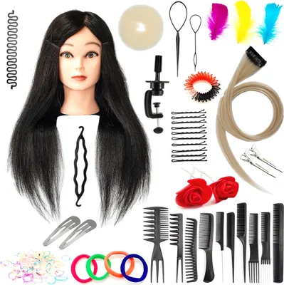 Zdjęcie produktu dla Główka treningowa Jessica 65 cm black, włos naturalny + uchwyt, fryzjerska do czesania, głowa do ćwiczeń