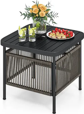 Immagine prodotto di Tavolino da esterno, rattan resistente alle intemperie, 56x56x49 cm