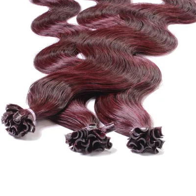 Immagine prodotto di hair2heart Estensioni di capelli umani ondulati - 25 ciocche 0,5g 50cm 55/65 marrone chiaro viola intenso-mogano