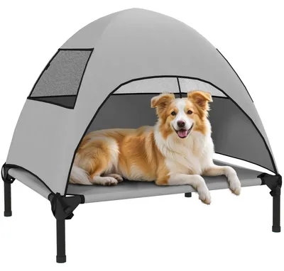 Produktbild von PawHut Hundeliege Outdoor mit Dach, Erhöhtes Hundebett für Mittelgroße Hunde