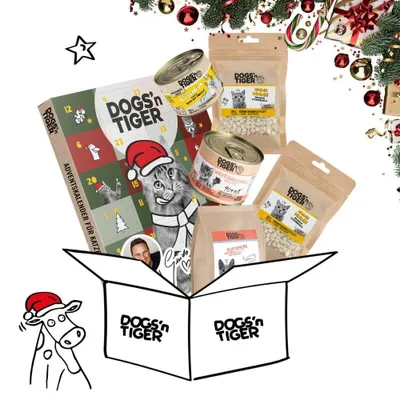 Produktbild von Dogs’n Tiger Guido Maria Kretschmer Adventskalender Katzen Box | Mix | Premium Fleischmahlzeiten & Snacks | Adventskalender Katze | Kalender Kitten