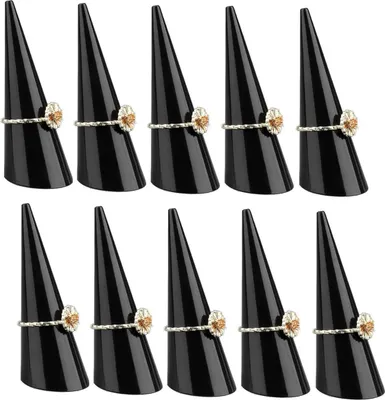 Produktbild von 10er Set Acryl Ringhalter [schwarz] für einzelne Fingerringe, 68x25mm – Schmuckorganizer für stilvolle Aufbewahrung, Präsentationsständer für Ringe, Ausstellungsständer für Juwelier Verkaufsvitrine