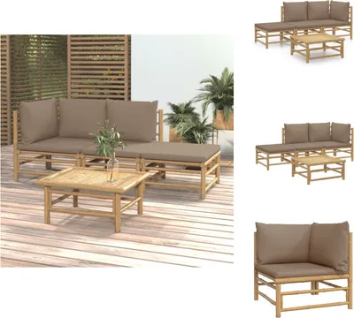 Produktbild von vidaXL 4-tlg. Garten-Lounge-Set mit Taupe Kissen Bambus -  Gartenmöbel-Sets